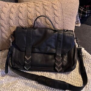 Black Leather Satchel with Silver Accents